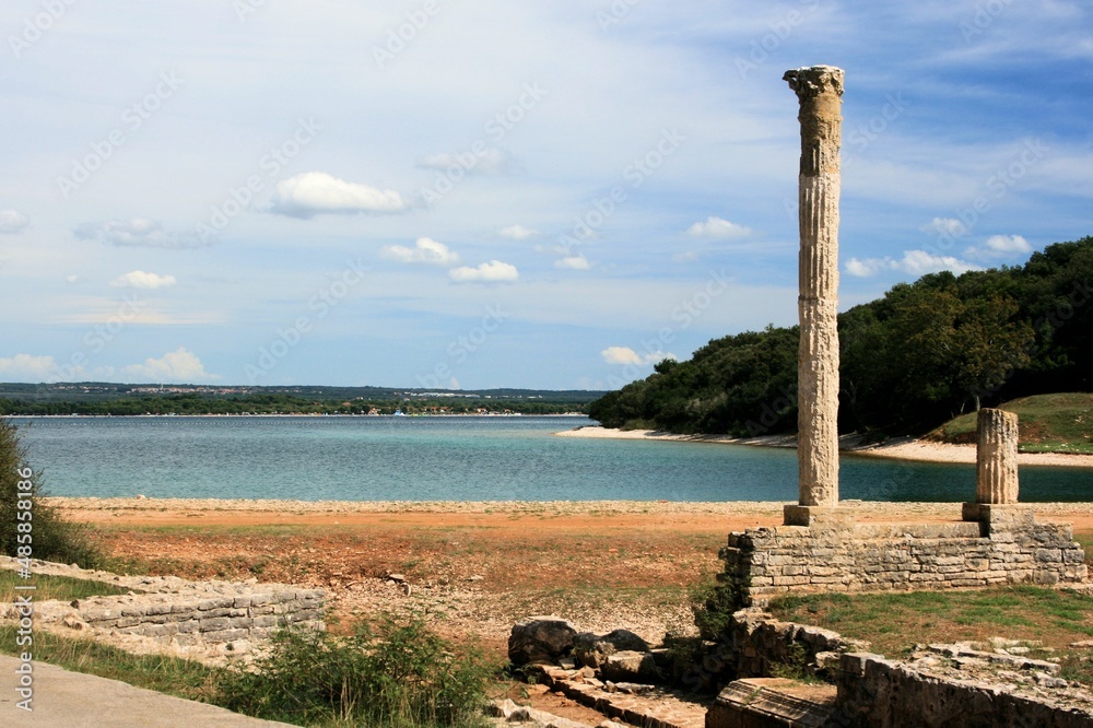 Roman pillars, Roman villa, Verige bay, national park Brioni, Croatia