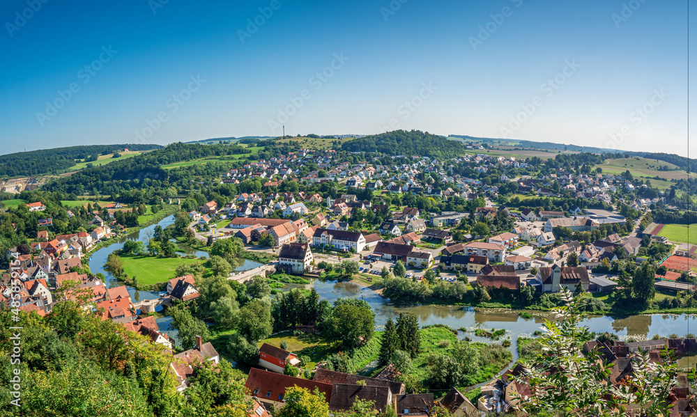 Panoramic Swabian Old Town from top during a summer day with blue sky background