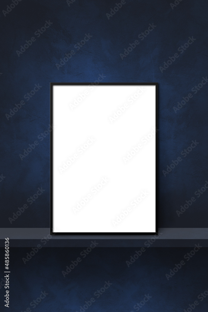 Picture frame leaning on a black shelf. 3d illustration. Vertical background Picture frame leaning on a black shelf. 3d illustration. Vertical background