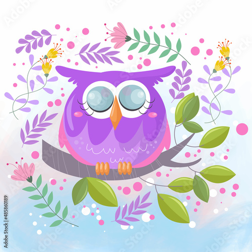 cute owl illustration with watercolor