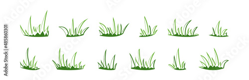 Grass bush vector set, sketch elements meadow and landscape, scribble lawn. Nature illustration © Sylfida