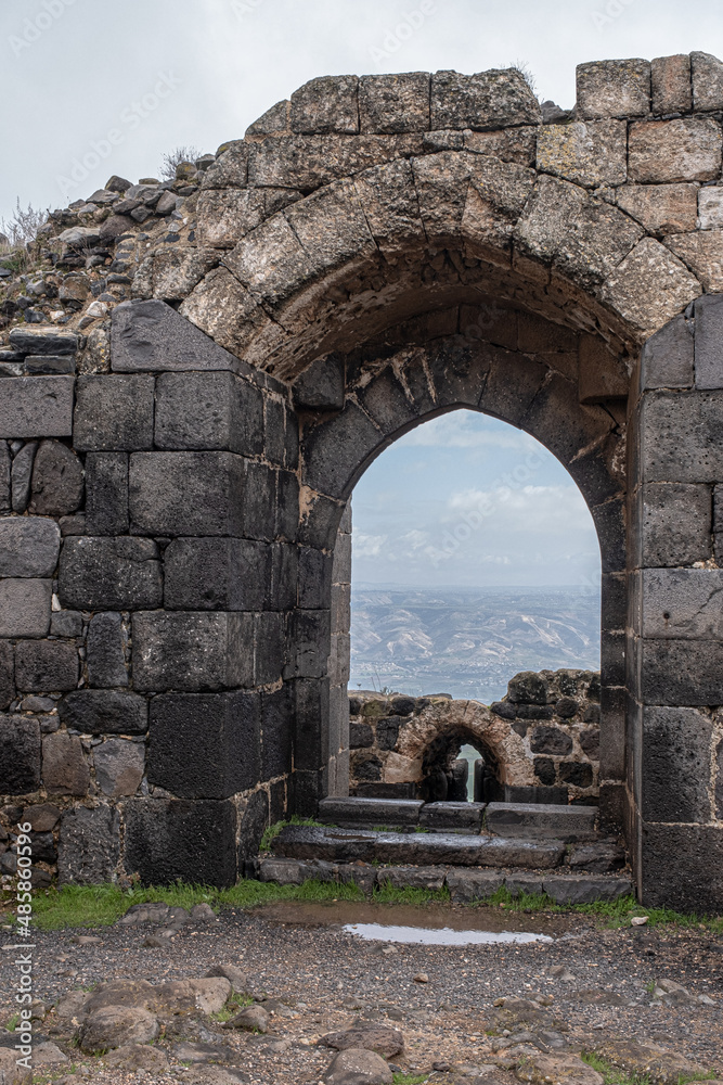 Arched Doorways in Belvoir Crusader Castle, in Jordan Star National Park, located high above the Jordan Valley, South of the Sea of Gallelee and North of Beit Shean, Northern Israel, Isreal.	