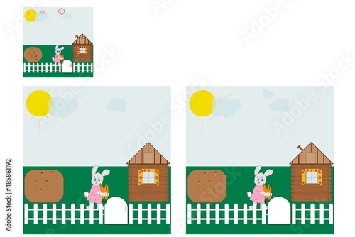 Fototapeta Naklejka Na Ścianę i Meble -  Find differences. Cute bunnies. Educational game for children. Cartoons.