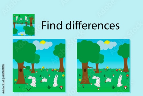 Find differences. Cute bunnies. Educational game for children. Cartoons