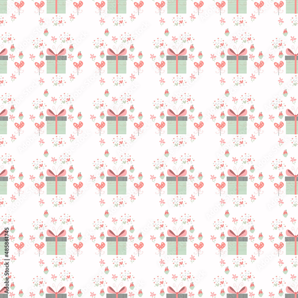 Seamless pattern background Christmas vector illustration, gifts for loved ones