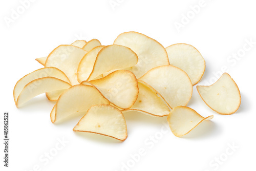 Принти на полотні Heap deep fried cassava chips close up isolated on white background