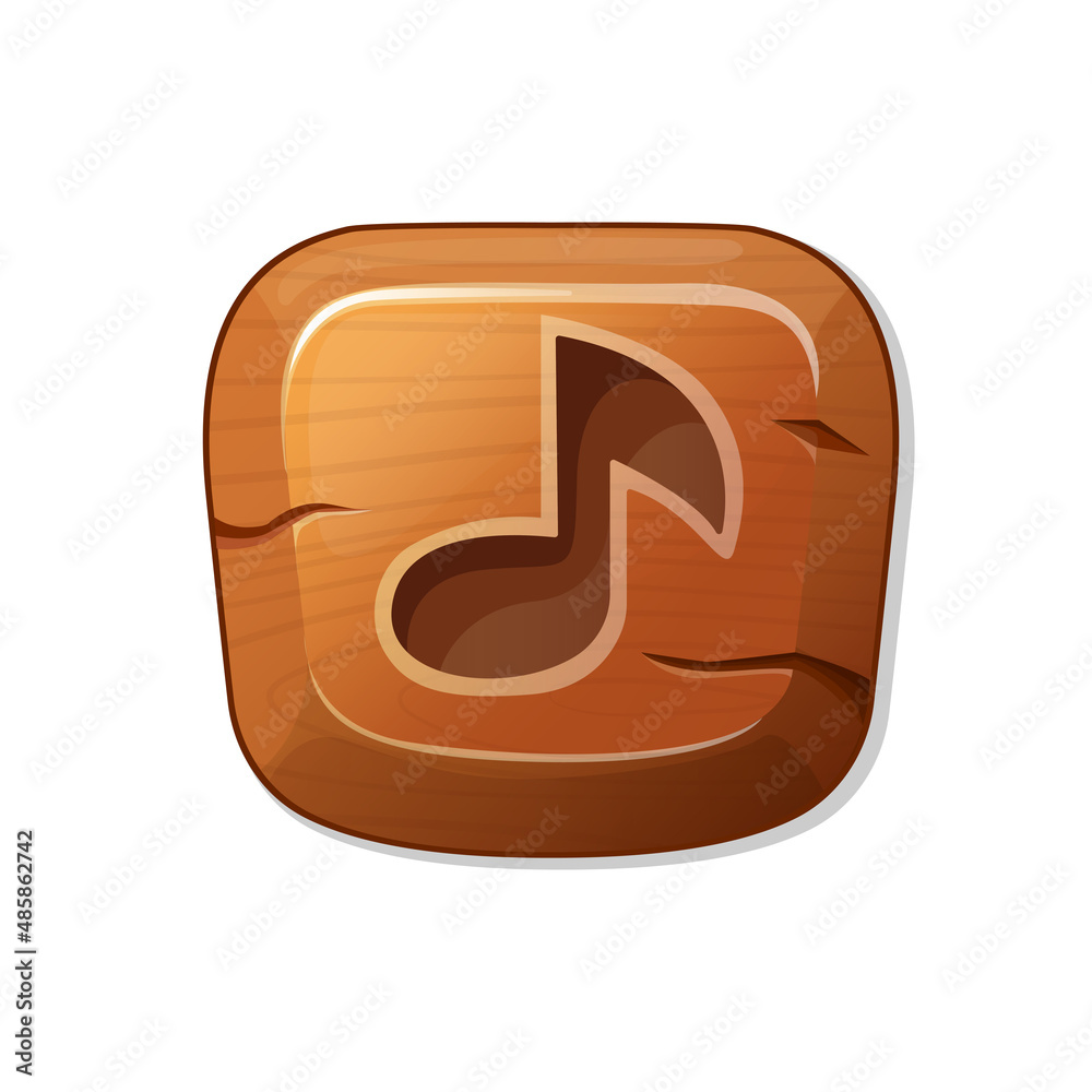sound, note. wooden button in cartoon style. an asset for a GUI in a mobile  app or casual video game. Stock Vector | Adobe Stock