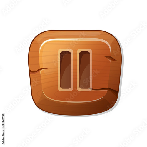 pause. wooden button in cartoon style. an asset for a GUI in a mobile app or casual video game.