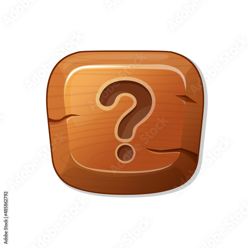 question mark. wooden button in cartoon style. an asset for a GUI in a mobile app or casual video game. photo
