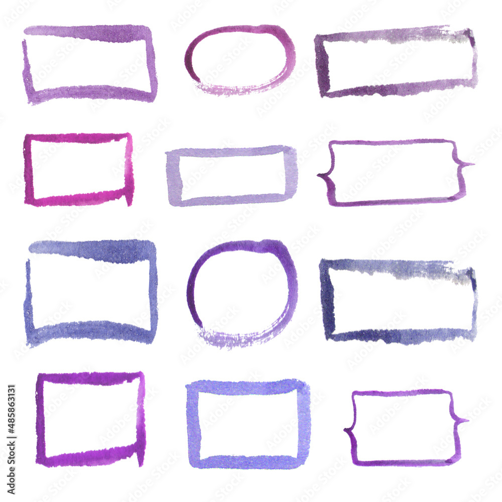 Watercolor purple and lilac handmade frames for texts, postcards, websites
