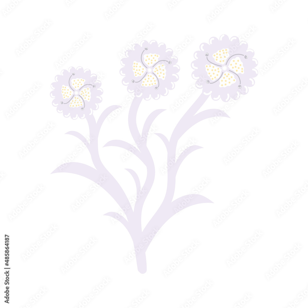 Magic fabulous blue flower. Children's illustration in a flat cartoon style. Flowers and plants in vector. Neutral colors. Isolated on white background.