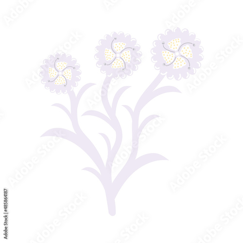 Magic fabulous blue flower. Children s illustration in a flat cartoon style. Flowers and plants in vector. Neutral colors. Isolated on white background.