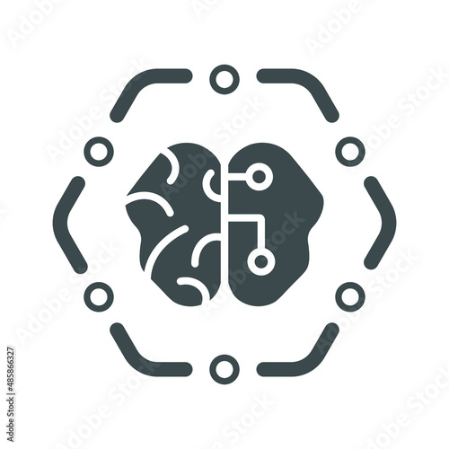 Human brain with two halves. Living brain organ and artificial intelligence. Illustration on a white background