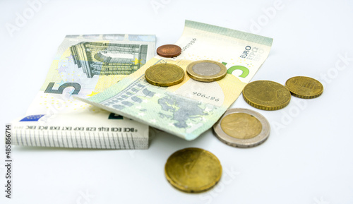 Euro banknotes and coins. photo