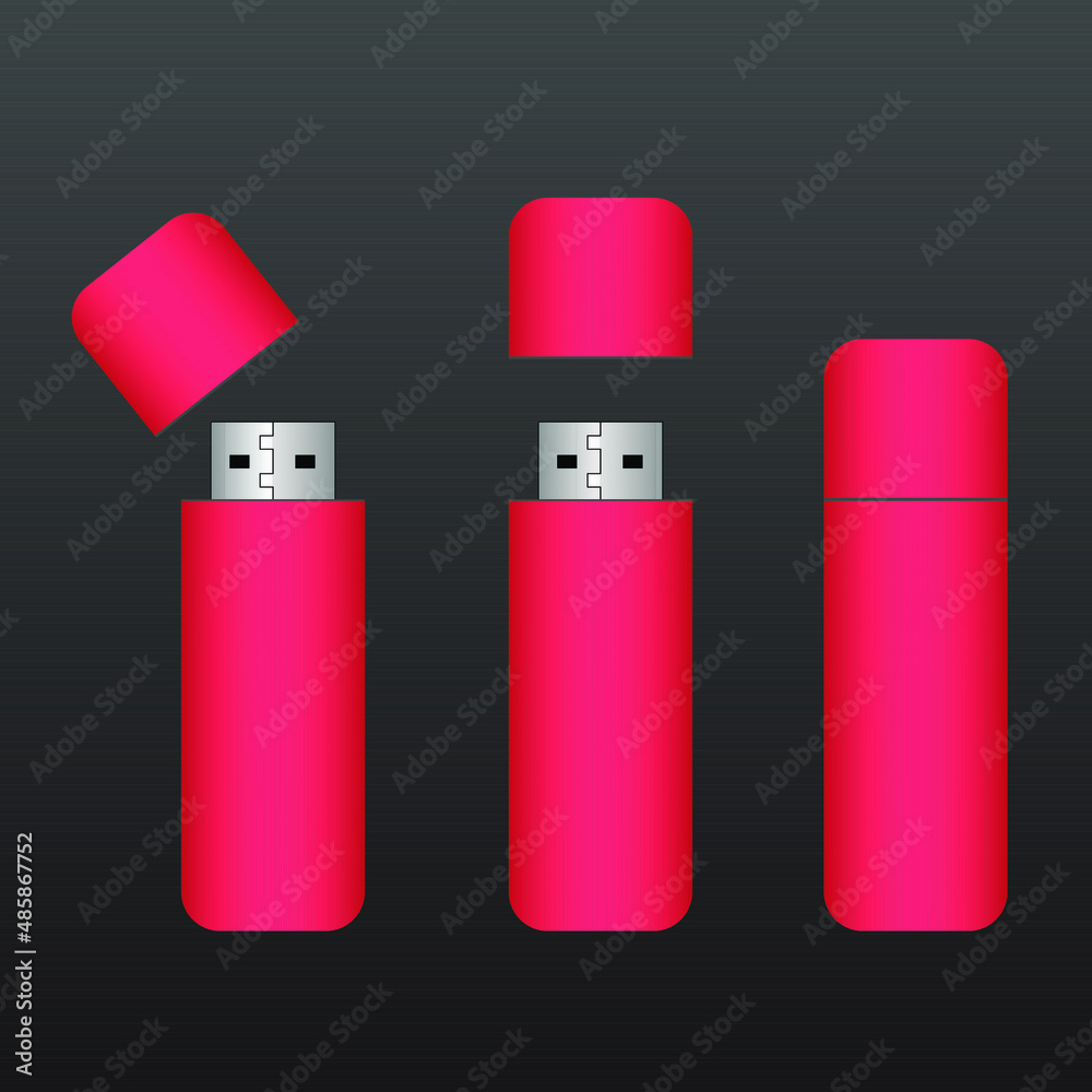 Usb Flash Drive Black Close Realistic Memory Portable Device.Vector illustration isolated on white background.Realistic Detailed 3d Color USB Flash Drive Set Isolated on a White Background. Vector ill