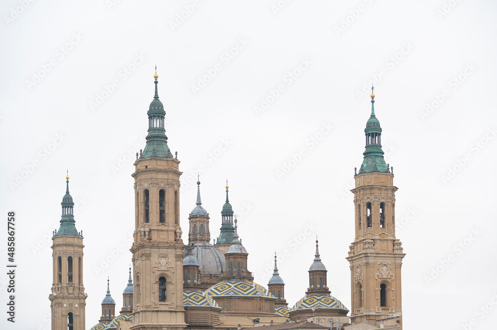 Basilica del Pilar in Zaragoza in the north of Spain in a cloudy day