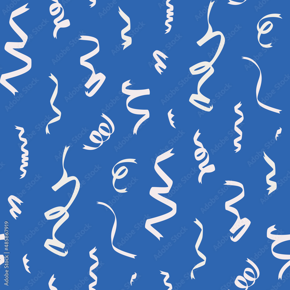 Fototapeta premium Seamless vector celebration pattern with confetti ribbons. Flying tinsel elements, serpentine streamers confetti falling party background.