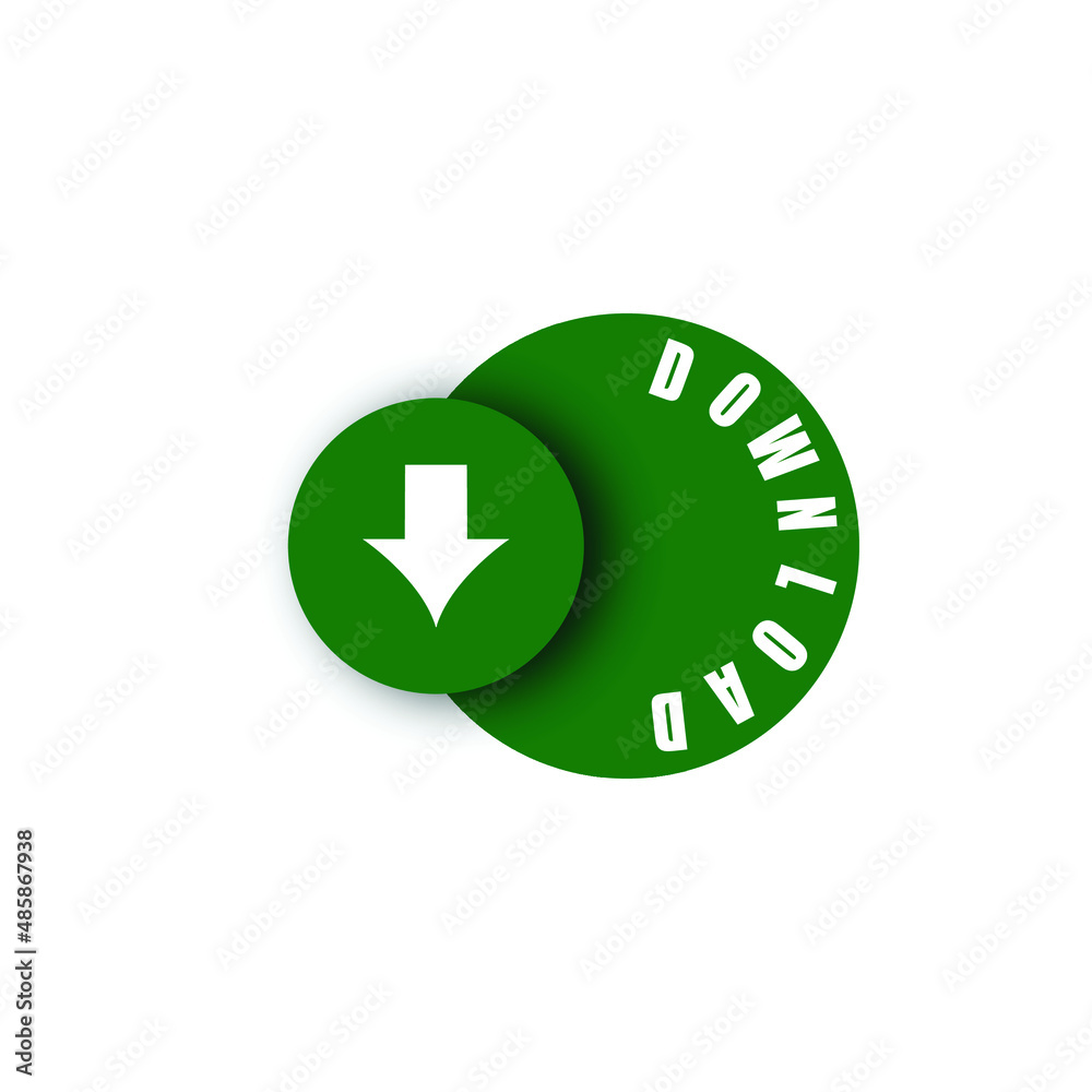 Download button. Download arrow with curved download text. Green download button on a white background Download button. Download arrow with curved download text. Green download button on a white background