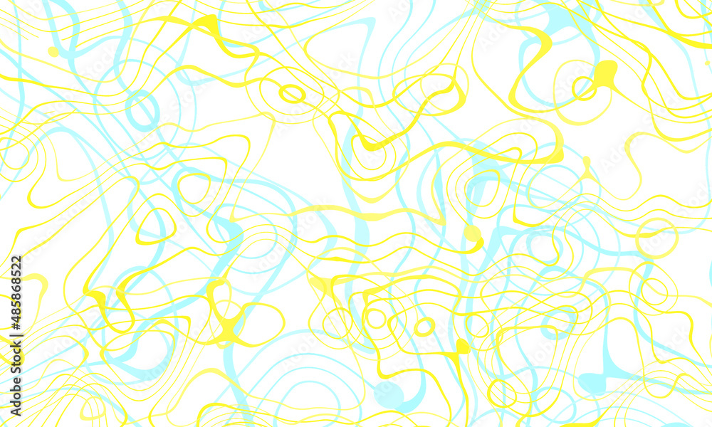 Abstract line drawing blue yellow colors pattern white background.