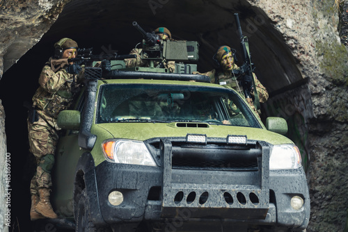  Suppressing cover in a cave by women's battalion defensive . High quality photo