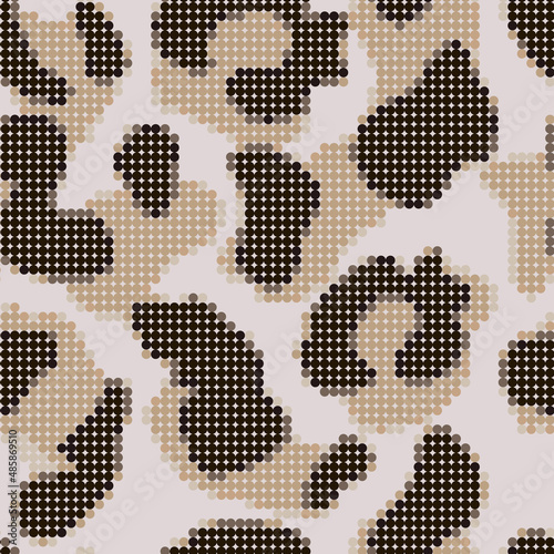Round shape cheetah seamless pattern. Geometric circle animal fur wallpaper. Camouflage leopard background.