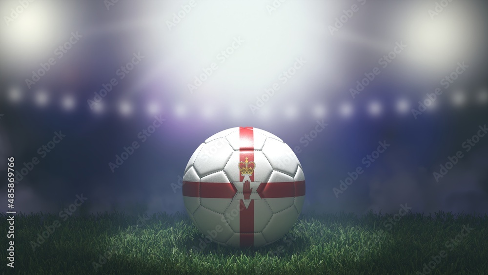 Soccer ball in flag colors on a bright blurred stadium background. Northern Ireland. 3D image Soccer ball in flag colors on a bright blurred stadium background. Northern Ireland. 3D image
