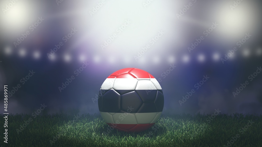 Soccer ball in flag colors on a bright blurred stadium background. Thailand. 3D image