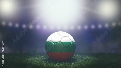 Soccer ball in flag colors on a bright blurred stadium background. Bulgaria. 3D image
