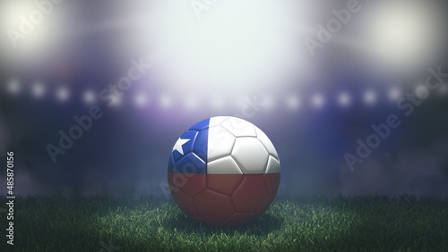 Soccer ball in flag colors on a bright blurred stadium background. Chile. 3D image
