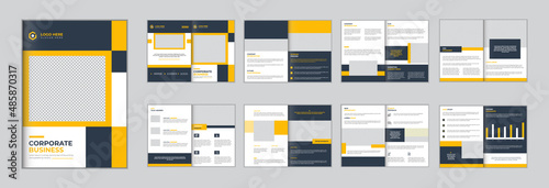 Yellow color 16-page corporate business brochure template, Company Profile,  modern layout, Business Proposal and presentations or Annual report design
