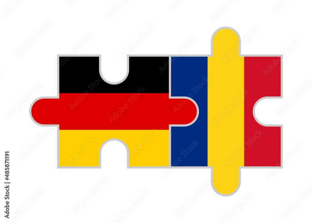 Obraz premium puzzle pieces of germany and romania flags. vector illustration isolated on white background