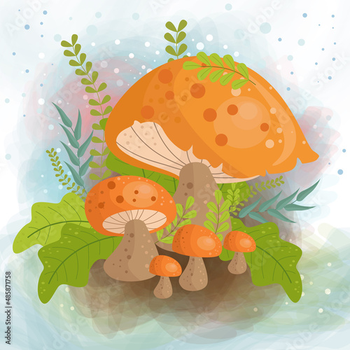 Cute mushroom cartoon illustration background