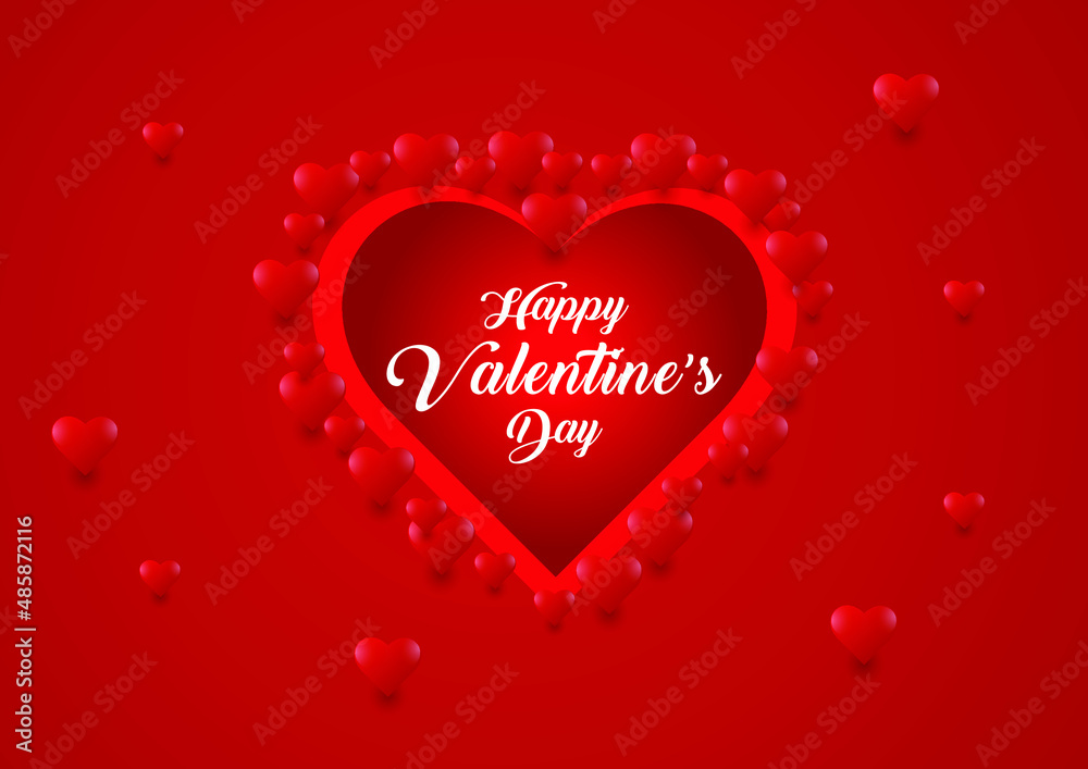 Happy valentines day greeting card with sparkle heart shape on a red background Premium Vector