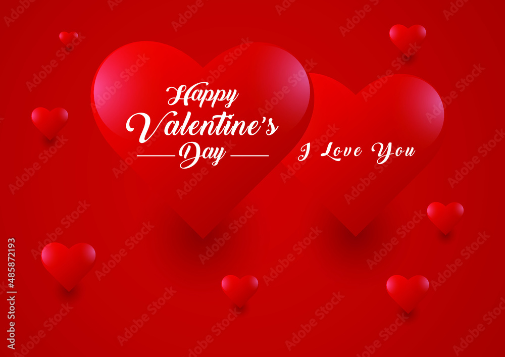 Happy valentines day and love banner design with a heart shape on a red background Premium Vector