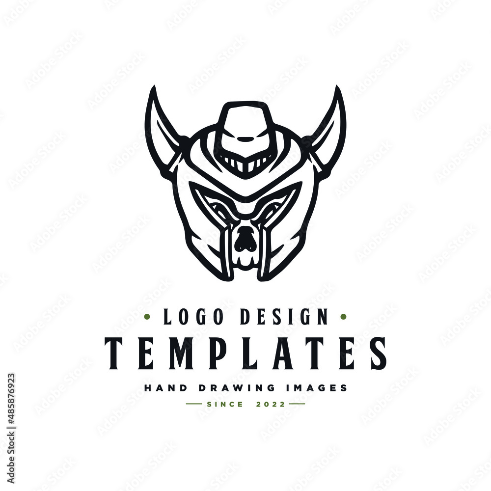 Spartan logo inspiration, spartan logo with skull head human horns vector.