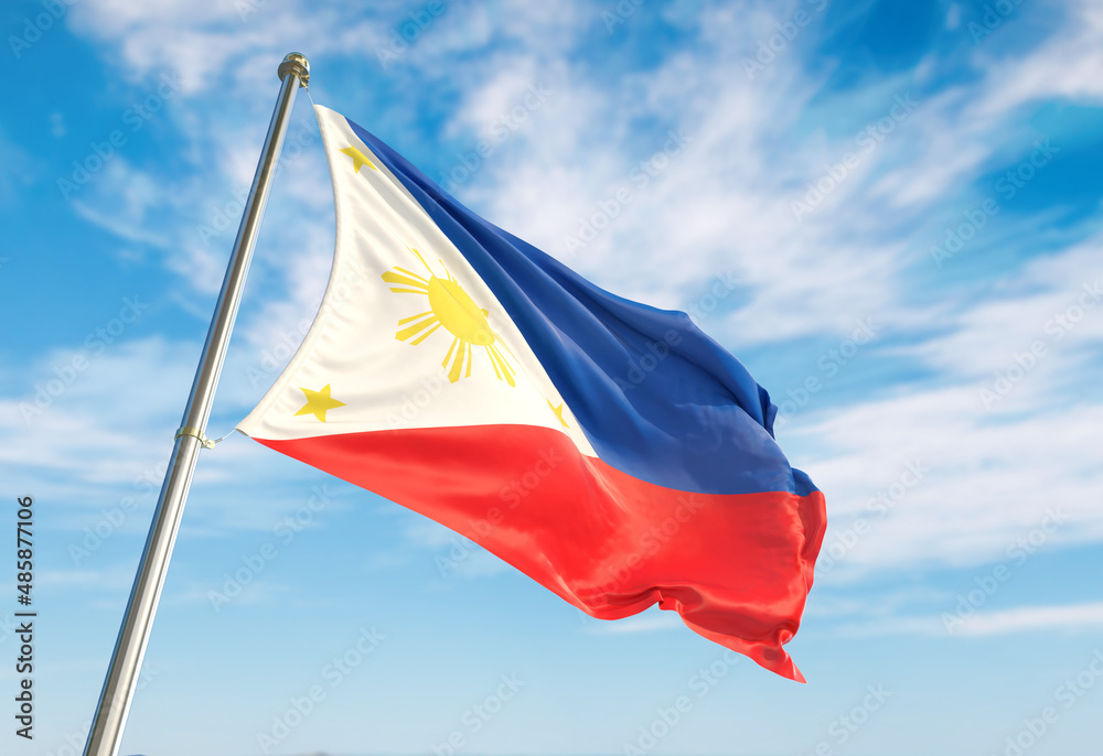 3d Rendering Philippines Flag Waving In The Wind On Flagpole