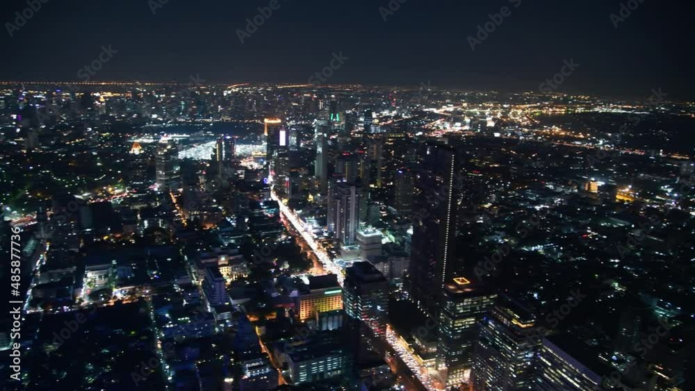Bangkok night lights. Aerial view of city skyline