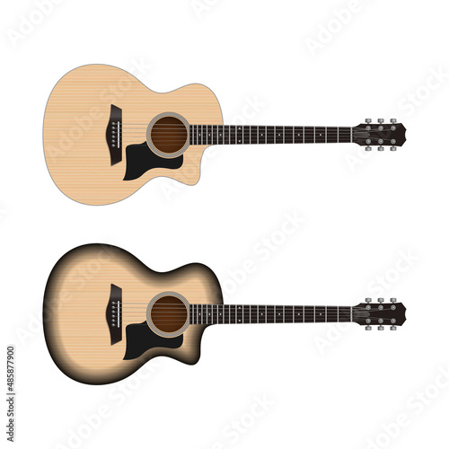Realistic acoustic guitar isolated on white background, vector illustration
