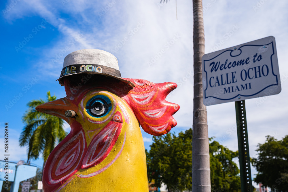 Fototapeta premium Cityscape scene along popular Calle Ocho in historic Little Havana in Miami
