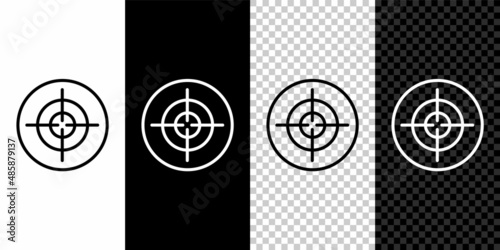 Set line Target sport icon isolated on black and white background. Clean target with numbers for shooting range or shooting. Vector