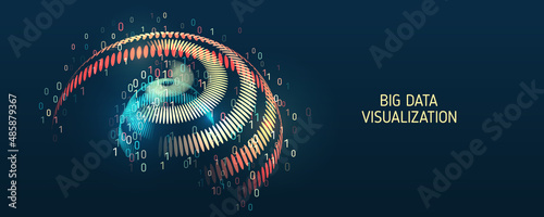 Big data visualization, 3d sphere. A dynamic array of information. Data sorting process. Big data stream futuristic infographics. File structuring, machine learning.