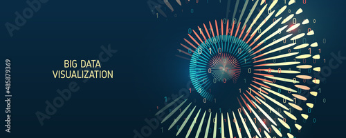 Big data visualization, 3d sphere. A dynamic array of information. Data sorting process. Big data stream futuristic infographics. File structuring, machine learning.
