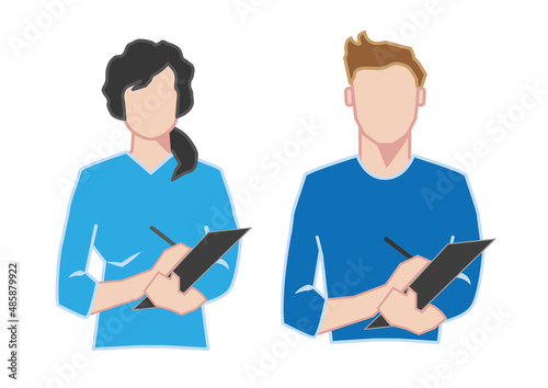 Man and woman with clipboard - vector illustration