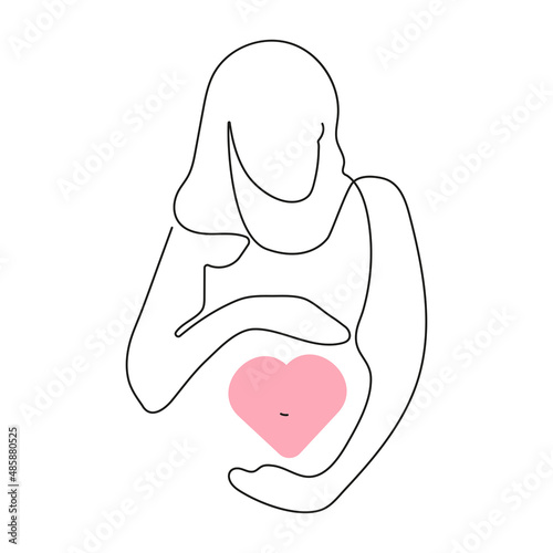 Pregnant Woman Holding Her Belly Waiting for a Baby Linear Drawing One Line Drawing