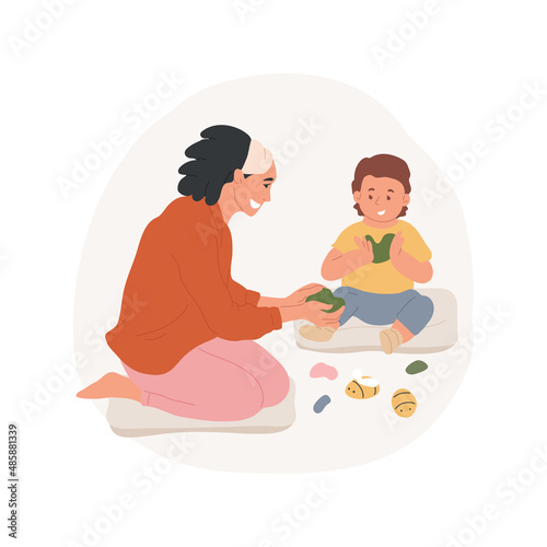 Modelling with clay abstract concept vector illustration. Creative home class, parent and child make crafts, modelling with clay, homebased daycare, art activity, homeschooling abstract metaphor.