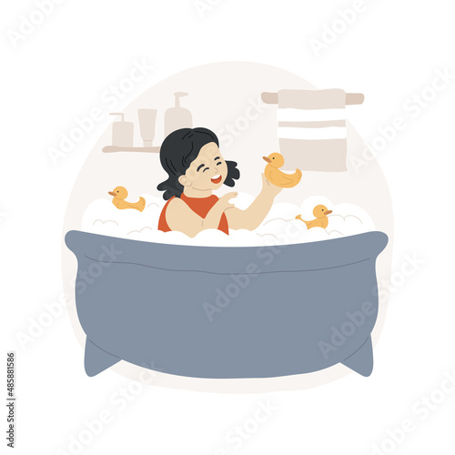 Child having a bath abstract concept vector illustration. Teach self-care skills, learn independent personal hygiene, kid having bath, washing yourself, early home education abstract metaphor.