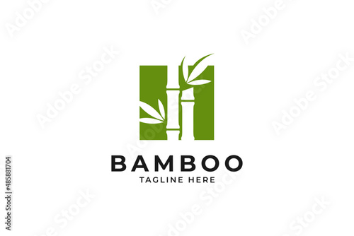 bamboo tree with square design logo vector