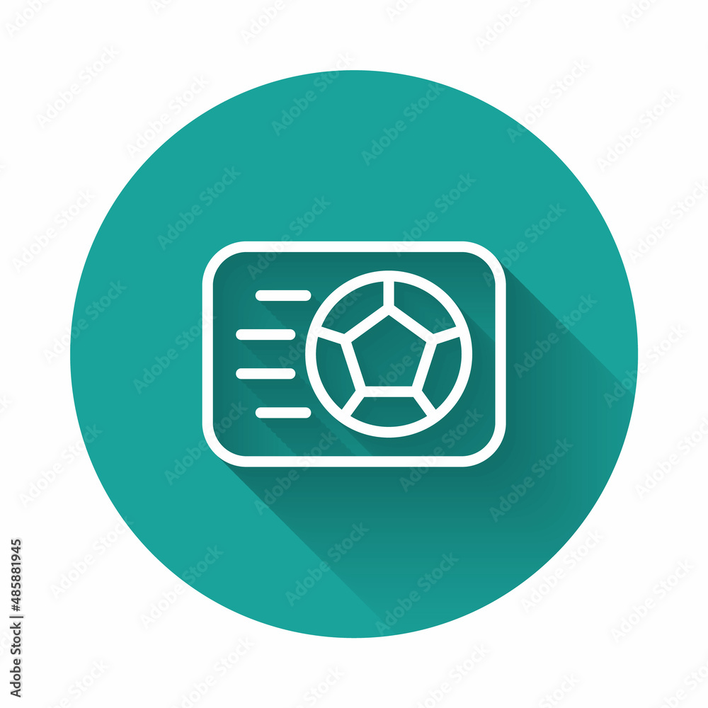 White line Soccer football ball icon isolated with long shadow background. Sport equipment. Green circle button. Vector White line Soccer football ball icon isolated with long shadow background. Sport equipment. Green circle button. Vector