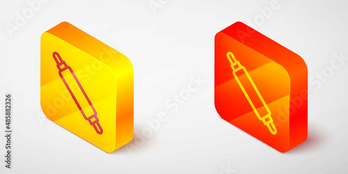 Free Download Isometric line Rolling pin icon isolated on grey background. Yellow and orange square button. Vector - GFXLoad