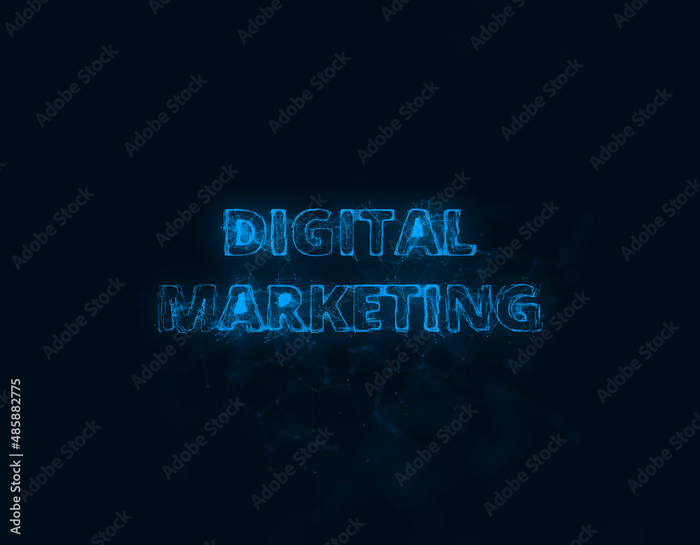Digital Marketing title with plexus effect. Connected lines with dots. Lines title plexus